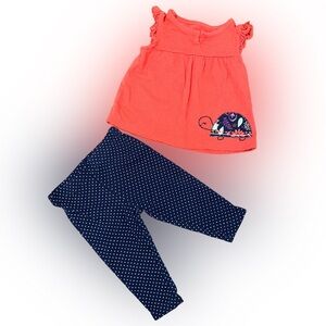 Carter's Coral Top and Navy Polka Dot Leggings Set